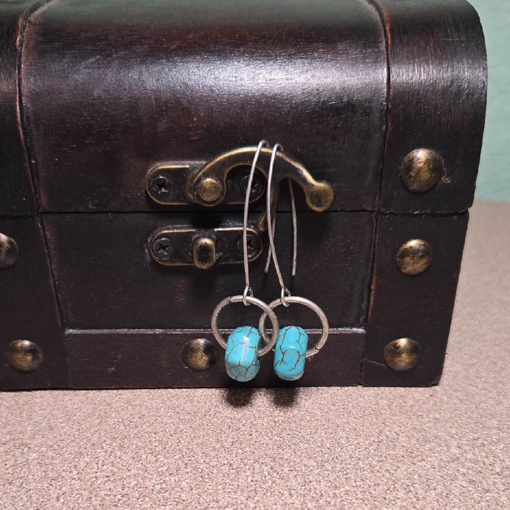 Turquoise and Silver Hoop Earrings